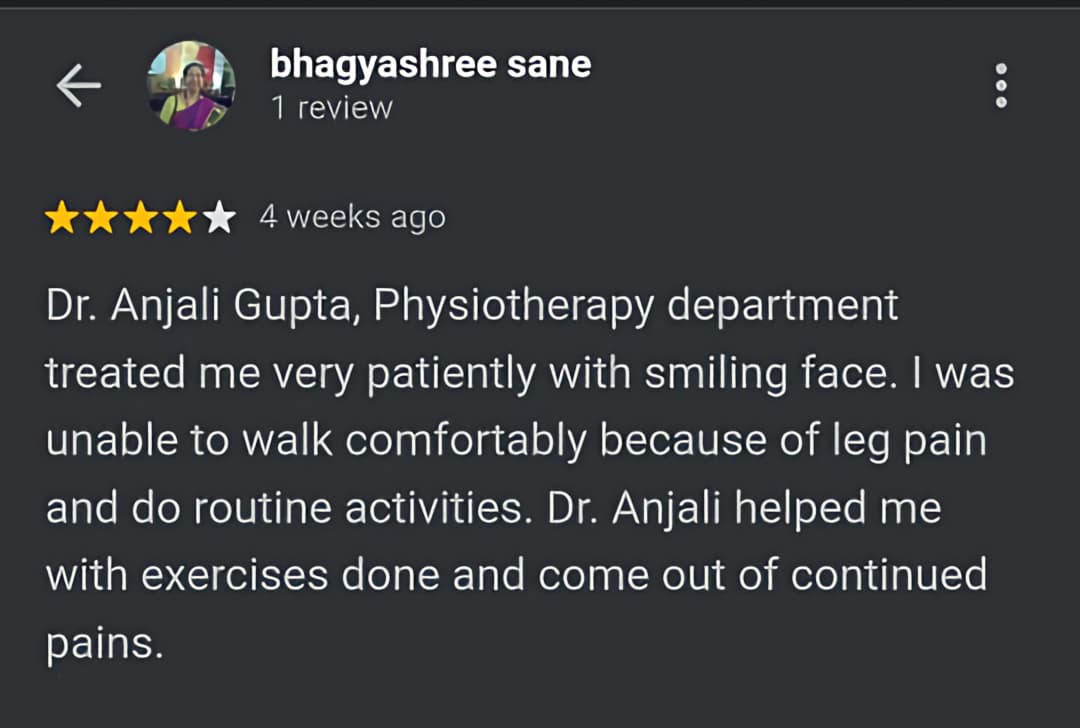 Patient review screenshot 8 for Dr. Anjali's Physiotherapy & Rehab, Wakad, Pune